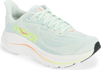 Hoka One One Clifton 10 Running Shoe in Sea Glass/Neon Flame at Nordstrom, Size 10.5