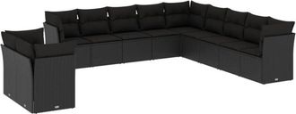 vidaXL Set De Sof&aacute;s De Jard&iacute;n 11 Pzas Y Cojines Rat&aacute;n Sint&eacute;tico Negro Vidaxl