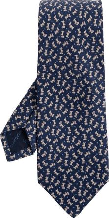 Ferragamo Charlie Print Zijden Stropdas - Heren - Stropdassen - Blauw - ONE Size - Leer - Accessoires