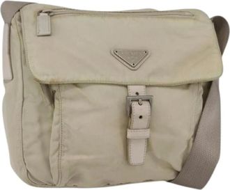 Prada Pre-owned Cross Body Bags, female, Beige, Size: ONE SIZE Pre-owned Nylon Cross Body Bag