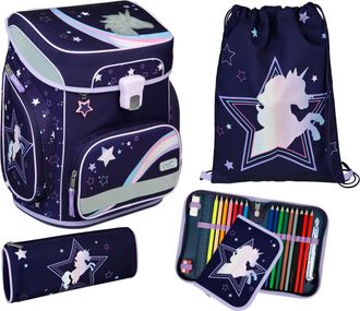 Scooli Schulrucksack SCOOLI 5-teilig Einhorn, Herren, lila (violett), Polyester, Rucks&auml;cke Schulrucksack