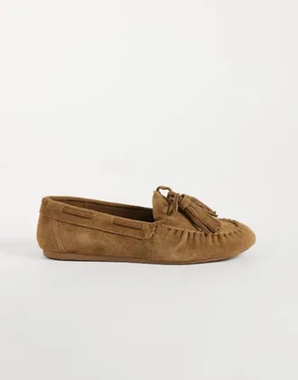 Mango scarpa da barca in pelle con dettaglio a nappine marrone