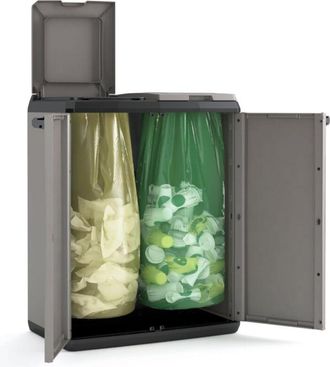 Keter Armario Split Reciclajecontenedor Con Tapa Para La Recogida Diferenciadaresina2 Puertas Y Capacidad 2 Bolsascolo Gris 68 X 39 X 85 Cm