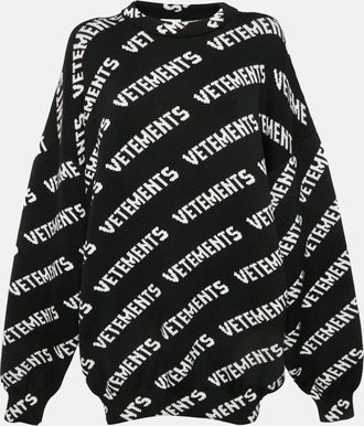 VETEMENTS Black/white Logo Jacquard Rib Knit Sweater