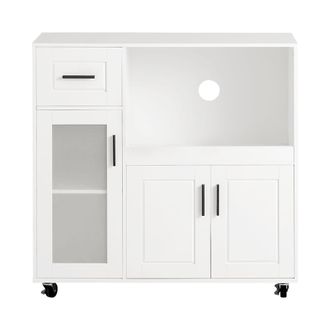 SoBuy Aparador de cocina con ruedas con 3 puertas y 1 caj&oacute;n mdf blanco
