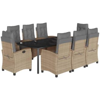 vidaXL Set Comedor De Jard&iacute;n 9 Pzas Con Cojines Rat&aacute;n Sint&eacute;tico Beige Vidaxl