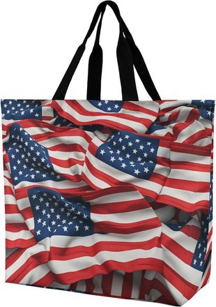 Generic Usa Flag Grocery Bag Handle Shoulder Bag Durable Shoulder Bags For College Beach Daily Use
