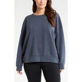 Zella Soft Luxe Boxy Knit Crew Sweatshirt in Navy Armada Heather at Nordstrom, Size 1X