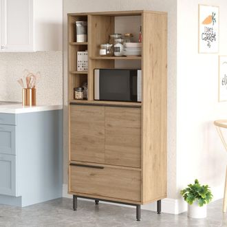 Dmora Aparador Cinisi, Alacena 4 Estantes, 3 Puertas, 7 Espacios, 75x36x162h Cm Roble Marr&oacute;n