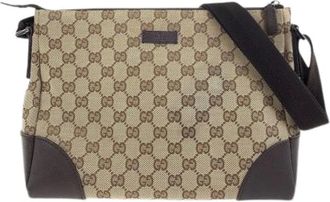 Gucci Pre-owned Cross Body Bags, female, Brown, Size: ONE SIZE Pre-owned GG Canvas Leather Shoulder Bag