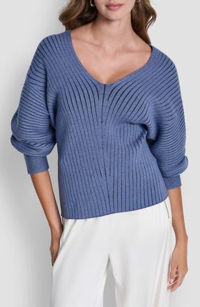 DKNY Transfer Rib V-Neck Sweater in Liberty Sky/hudson Blue at Nordstrom, Size X-Small