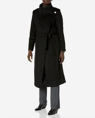 Kenneth Cole Fencer Melton Wool Belted Mid Length Coat In Black