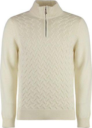 Moorer Kasjmier Coltrui met Geribbelde Boorden - Heren - Cashmere truien - Wit - M - Kasjmier - Truien & Vesten