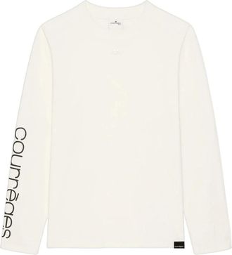 Courr&egrave;ges Logo Print Long Sleeve T-Shirt - Heren - Longsleeves - Wit - L - Katoen - Tops