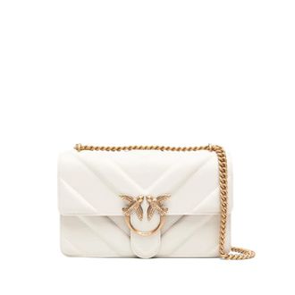 Pinko Cross Body Bags, female, White, Size: ONE SIZE White Leather Shoulder Bag with Chain