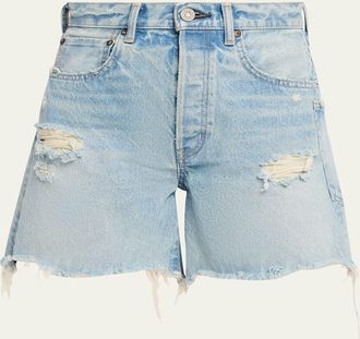 Moussy Vintage Distressed Denim Mid-Rise Shorts