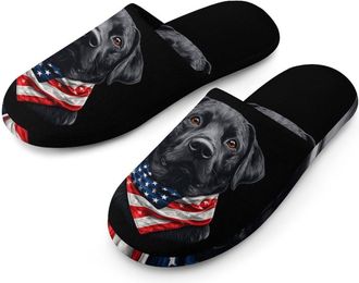 Generic Labrador Retriever Dog U.S.A Flag Mens House Slippers Slip Indoor Slipper On Shoes Warm Outdoor