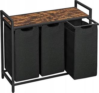 OEM Cesta De Lavander&iacute;a De Pie 3 Compartimentos Loft R&uacute;stico Marr&oacute;n Negro
