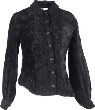 Ganni Ganni Pleated Button-Down Blouse in Black Polyester