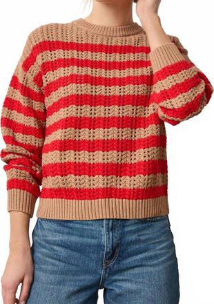 Lilla P Stripe Stitch Sweater In Acorn/scarlet
