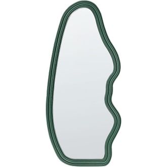 Beliani Modern Wall Mirror Decorative Hanging 160 x 67 cm Wooden Frame Irregular Shape Green Rocles