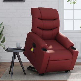 vidaXL Vidaxl - Sill&oacute;n Reclinable De Masaje De Pie Cuero Artificial Rojo Tinto