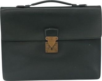 Louis Vuitton Serviette Kourad Taiga Leather Green Leather Briefcase Bag (Pre-Owned)