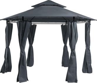 Beliani Beliani - Pabell&oacute;n De Jard&iacute;n Con Cortinas De Poli&eacute;ster Gris Oscuro Marco De Metal Negro Resistente Al Agua Y Uv Portel