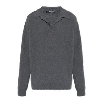 Balmain Cashmere Knitwear, male, Gray, Size: XL Heart Neckline Sweater