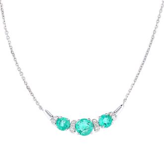 Jewelco London 9ct White Gold Diamond Emerald Trilogy Boomerang Necklace 18 - PNEAXL20040WEM
