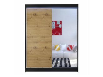 Mirjan24 Armario Atlanta 140, Negro + Roble Artisan, 200x150x58cm, Puertas De Armario: Correderas, Led