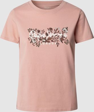 Pepe Jeans London T-Shirt PEPE JEANS ROSALIND, Damen, Gr. L, rosa (washed pink 316), Single Jersey, Obermaterial: 100% Baumwolle, bedruckt, regular fit, Rundhals, Shirt