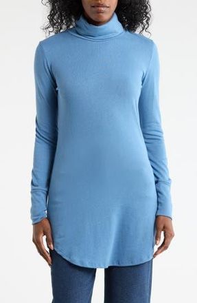Go Couture Turtleneck High-Low Tunic Sweater in Lyons Blue at Nordstrom Rack, Size X-Large