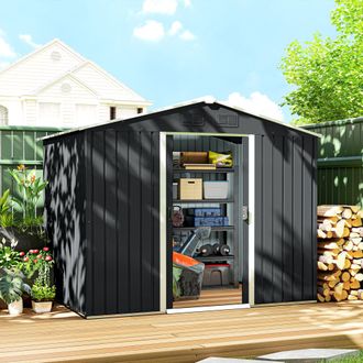 OUTSUNNY Garden Storage Shed with Double Sliding Door Outdoor in Grey