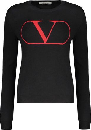 Valentino WomenS Black Wool Crewneck Sweater, Size 44