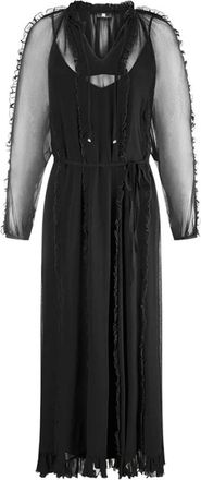 Riani Boho stijl chiffon jurk met ruches - Dames - Maxi kleedjes - Zwart - S - Chiffon - Kleedjes