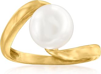Ross-Simons Italian 9-9.5mm Cultured Pearl Twisted Ring in 18kt Gold Over Sterling
