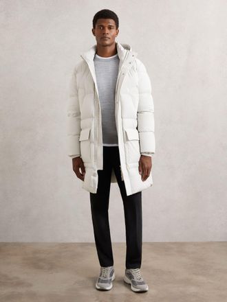 Reiss Light Stone Longline Quilted Puffer Jacket, L