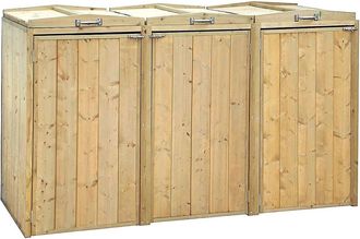 Charles Bentley Premium Spruce Triple Bin Store Wheelie Bin Storage Unit