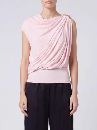 Sportmax Top monospalla drappeggiato in viscosa con anello metallico