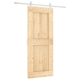 Berkfield Home Sliding Door with Hardware Set 85x210 cm Solid Wood Pine in Light Brown