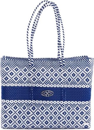 Lola's Bag Womens Travel Woven Aztec Stripe Tote Bag With Clutch In Blue