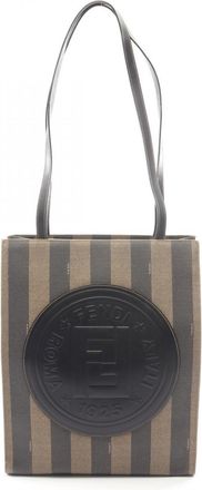 Fendi Black Brown Coated Canvas Leather Handbag Tote Bag (Pre-Owned)
