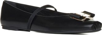 Ferragamo Womens Vara Bow Ballet Flats Black Lamb Skin Ballerina Shoes