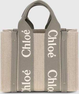 Chloé Borsa Small Woody Chloé in canvas con logo ricamato