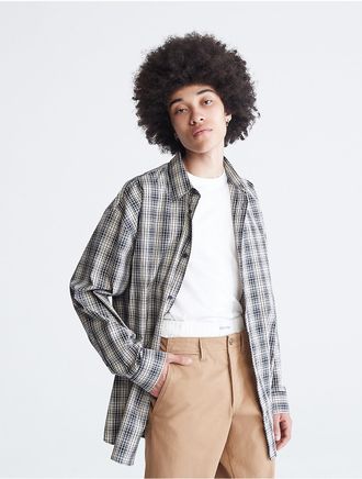 Calvin Klein Mens Relaxed Fit Plaid Button-Down Shirt - Blue - XXL