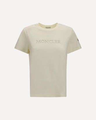 Moncler T-shirt in cotone con logo tono su tono ricamato Woman XS