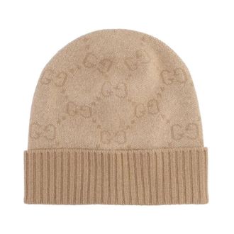 Gucci GG Jacquard Cashmere Beanie - unisex - Hoeden - Beige - S - Kasjmier - Accessoires