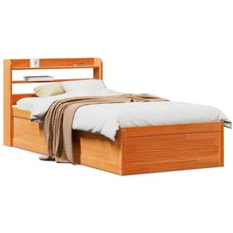 vidaXL Vidaxl - Estructura Cama Con Cabecero Madera Pino Marr&oacute;n Cera 100x200 Cm