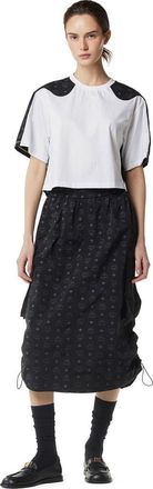 MCM Laurel Cropped T-Shirt in Organic Cotton and Monogram ECONYL in Black And White at Nordstrom, Size X-Large